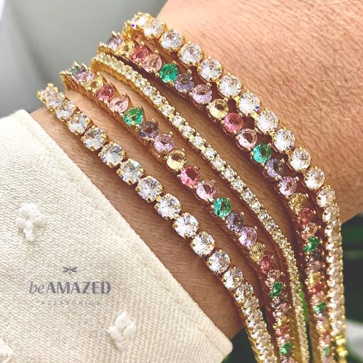Pulseira riviera 3 garras luxo candy colors