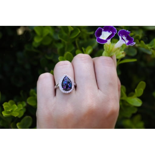 Anel Gota Aurora Boreal Cravejado