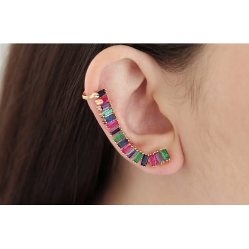 Brinco ear cuff em zirconias baguetes
