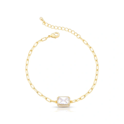 Pulseira de elos com pingente cravejado em zircônia