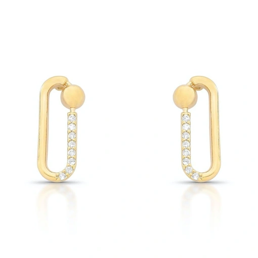 Brinco com detalhes cravejados e esfera.