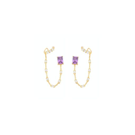 Brinco Ear Cuff com pontos de luz e zircônia retangular