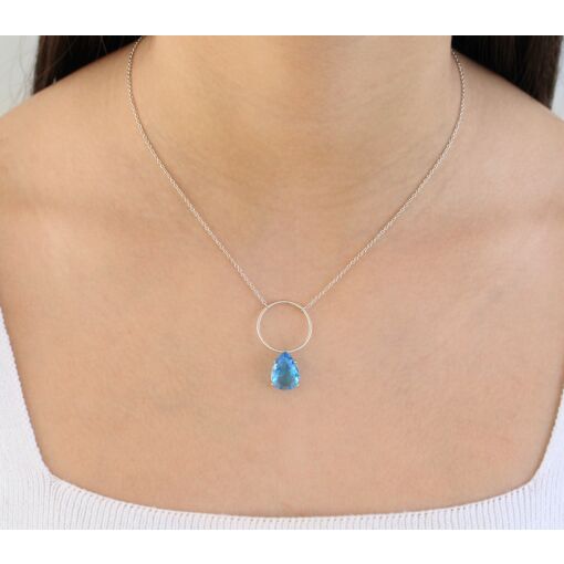 Gargantilha aro liso com gota unida em zirconia