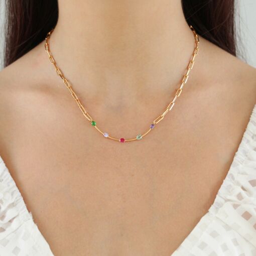 Choker moderna em elo com zircônias ovais