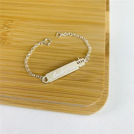  - Personalizado Pulseira Infantil Placa Coroa 14Cm