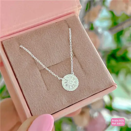 Cy6803 - Colar Zircônias Cristais Elo Cadeado 45cm