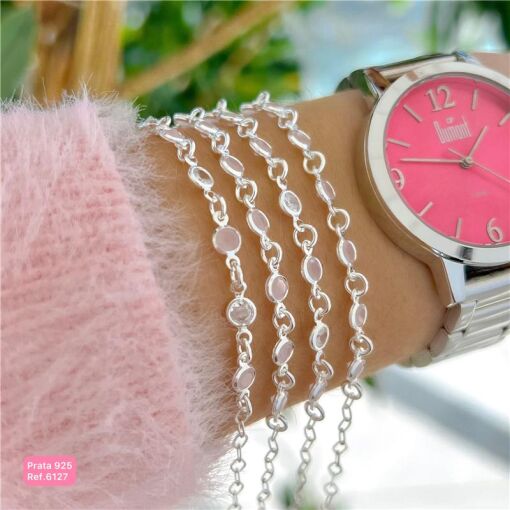 Cy6127 - Pulseira 18Cm Elo Losango Com 7 Zircônia 5Mm