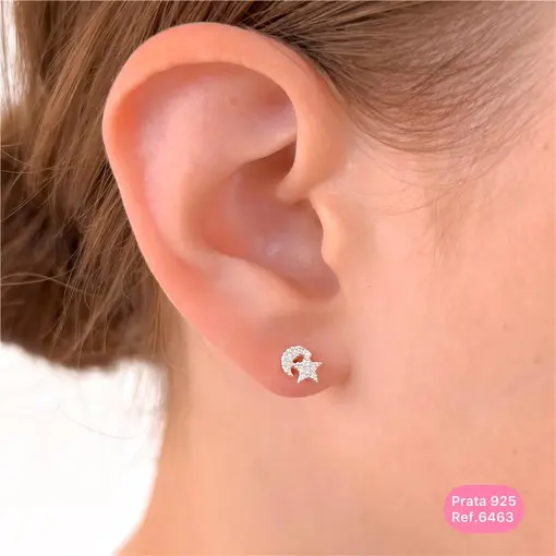 Cy6463 - Brinco Lua E Estrela Cravejada Com Tarraxa Baby