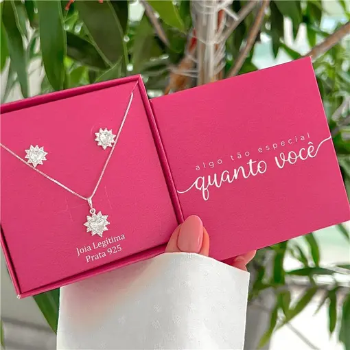 Cy0014 - Combo Presente Natal Conj Cravejado Colar + Brinco Zirc