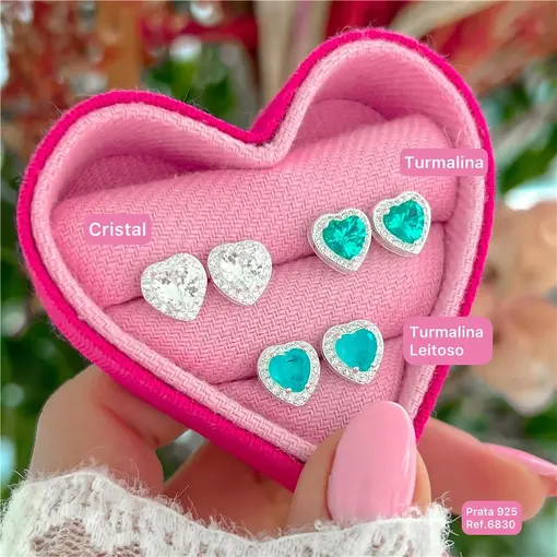 Cy6830 - Brinco Coração Turmalina Volta Cravejada