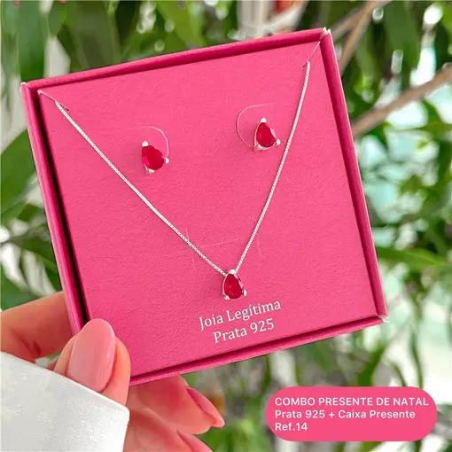 Cy14 - Combo Presente De Natal Conjunto Vermelho 45Cm Pingente +
