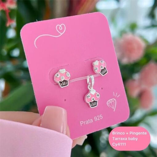 Cy4111 - Brinco + Pingente Cupcake Resinado Com Tarracha Baby
