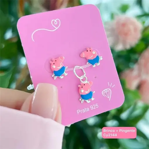 Cy2144 - Brinco + Pingente Peppa Pig Com Tarracha Baby
