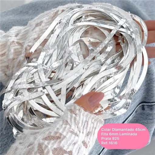 Cy1616 - Colar 45Cm Fita Laminada 6Mm Diamantada