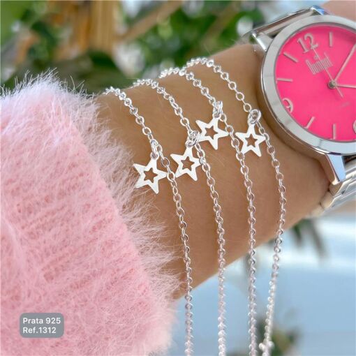 Cy1312 - Pulseira 18Cm Elo Cadeado Pingente Estrela Vazada