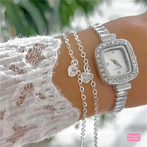 Cy6328 - Pulseira 18Cm Elo Oval Pingente Coração Zircônia 6Mm