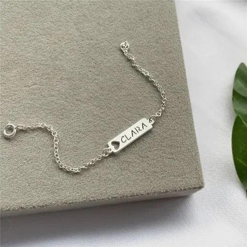 Per060 - Personalizado Pulseira Infantil Placa E Coração Vazado