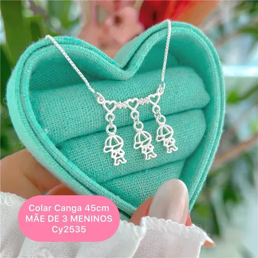 Cy2535 - Colar Canga Corações 45Cm Mãe De Tres Meninos