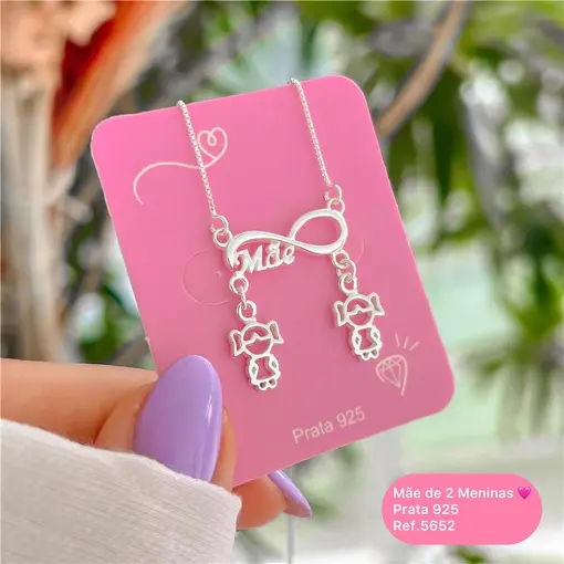 Cy5652 - Colar Mãe De 2 Meninas 45Cm Canga Infinito