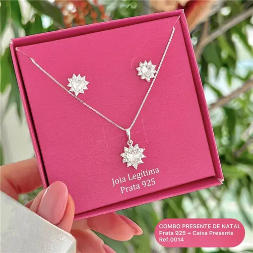 Cy0014 - Combo Presente Natal Conj Cravejado Colar + Brinco Zirc