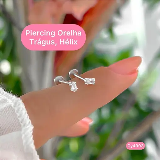 Cy4903 - Piercing Trágus, Hélix Zircônia Oval Com Aço Cirúrgico