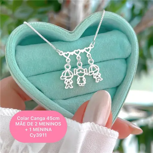 Cy3911 - Colar Canga Corações 45Cm Mãe De 2 Meninos E 1 Menina