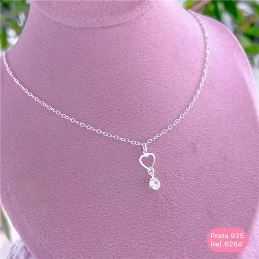 Cy6264 - Colar 45Cm Elo Português Coração Vazado 8Mm Com Zircôni
