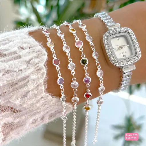 Cy6125 - Pulseira 18Cm Elo Portugues Com 9 Zircônia 5Mm