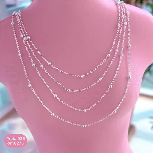 Cy6275 - Colar 60Cm Elo Cadeado Longo 13 Bolinhas 3Mm