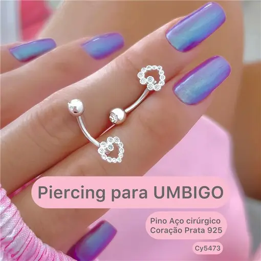 Cy5473 - Piercing Umbigo Coração Cravejado com Pino Aço Cirúrgic