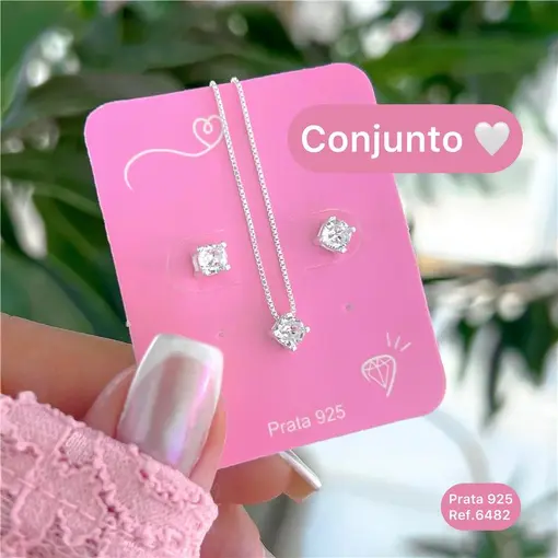 Cy6482 - Conjunto Colar 45Cm Veneziana Pingente + Brincos Zircôn