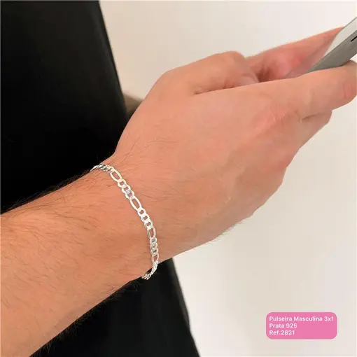 Cy2821 - Pulseira Masculina Grossa Elo 3X1 Espessura 5mm 20cm
