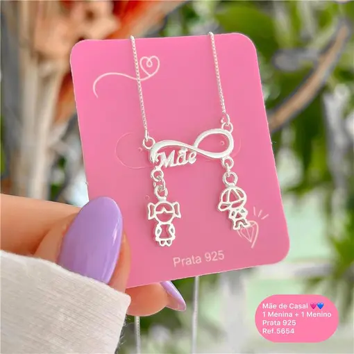 Cy5654 - Colar  Mãe De Casal 45Cm Canga Infinito Menino + Menina