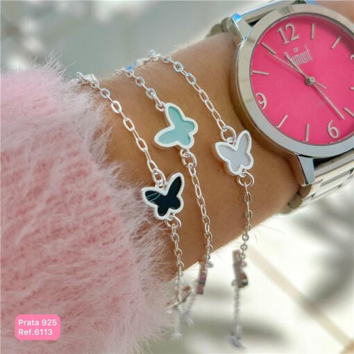 Cy6113 - Pulseira 18Cm Elo Oval Com 3 Borboletas De 10Mm