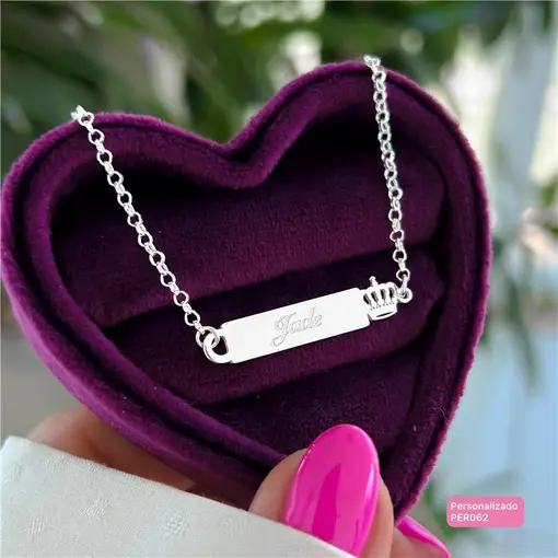 PER062-  Personalizado Pulseira Infantil Placa Coroa 14Cm