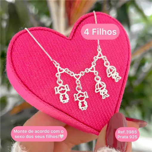 Cy3985 - Colar 45Cm Canga Mãe De 4 Filhos - Escolha O Sexo Dos S