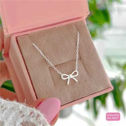 Cy6827 - Colar 45cm Elo Cadeado Pingente Laço