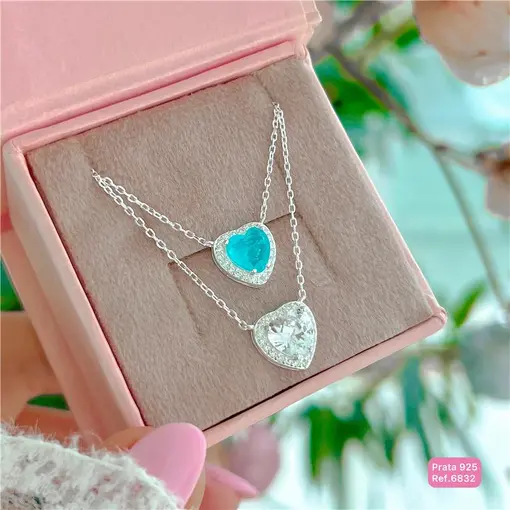 Cy6832 - Colar Coração Volta Cravejada Cristais 45cm