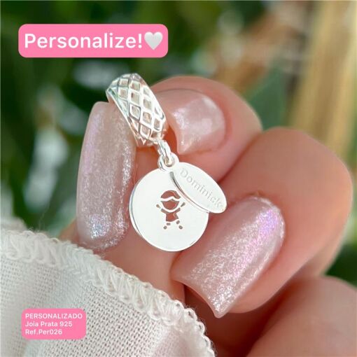 Per026 - Personalizado Berloque Menina Ou Menino Com Placa