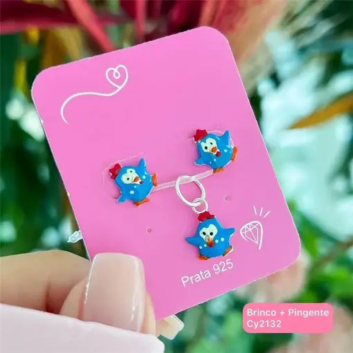 Cy2132 - Brinco + Pingente Galinha Pintadinha
