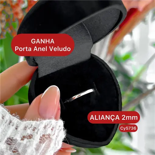 Cy5736 - Aliança 2Mm Lisa Ganha Porta Anel Veludo