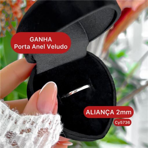 Cy5736 - Aliança 2Mm Lisa Ganha Porta Anel Veludo