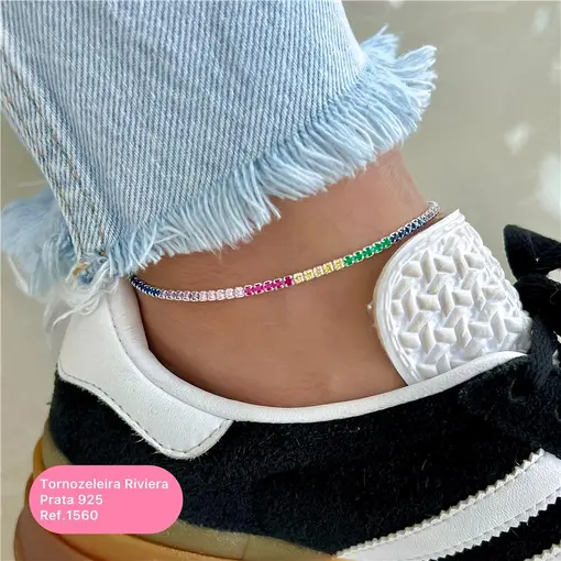 Cy1560 - Tornozeleira Riviera Zircônias Coloridas 24Cm