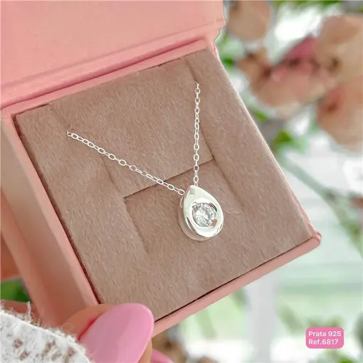 Cy6817 - Colar Gota Clássica Lisa Com Cristal 45cm Corrente Elo