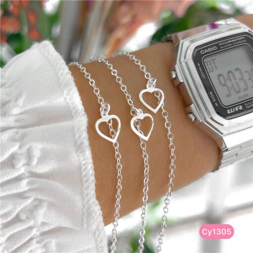 Cy1305 - Pulseira 18Cm Elo Cadeado Coração Vazado
