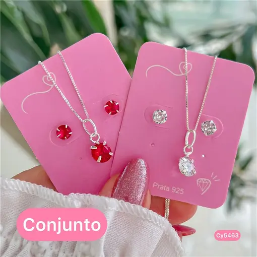 Cy5463 - Conjunto Colar Veneziana 45Cm Pingente 7Mm E Brinco 5Mm