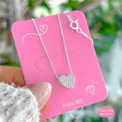 Cy6747 - Colar Coração Inteiro Cravejado 45cm