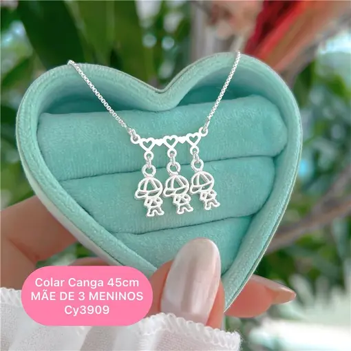 Cy3909 - Colar Canga Corações 45Cm Mãe De 3 Meninos