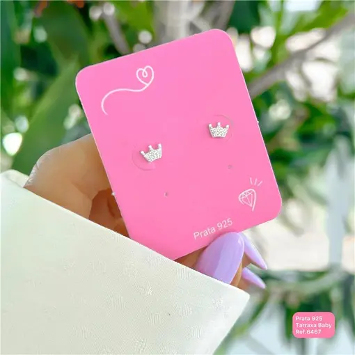 Cy6467 -  Brinco Coroa Princesa Com Zircônia Tarraxa Baby