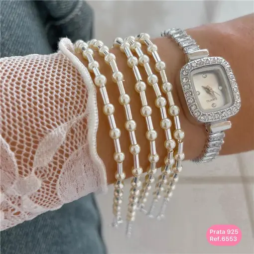 Cy6553 - Pulseira Inteira Com Pérolas 18Cm 4Mm + 2Cm Extensor
